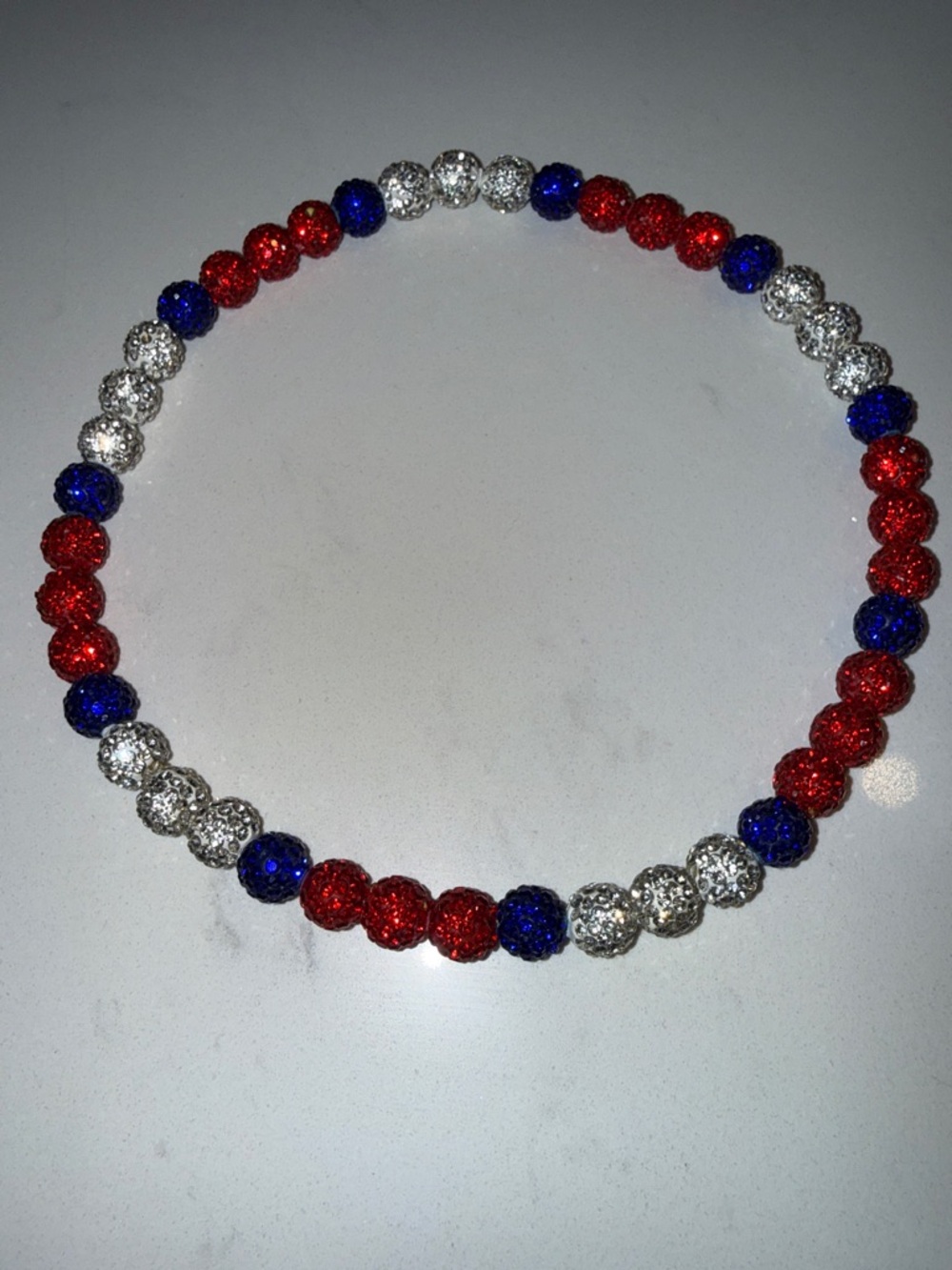 Sparkling Red, White & Blue Crystal Beaded Necklace